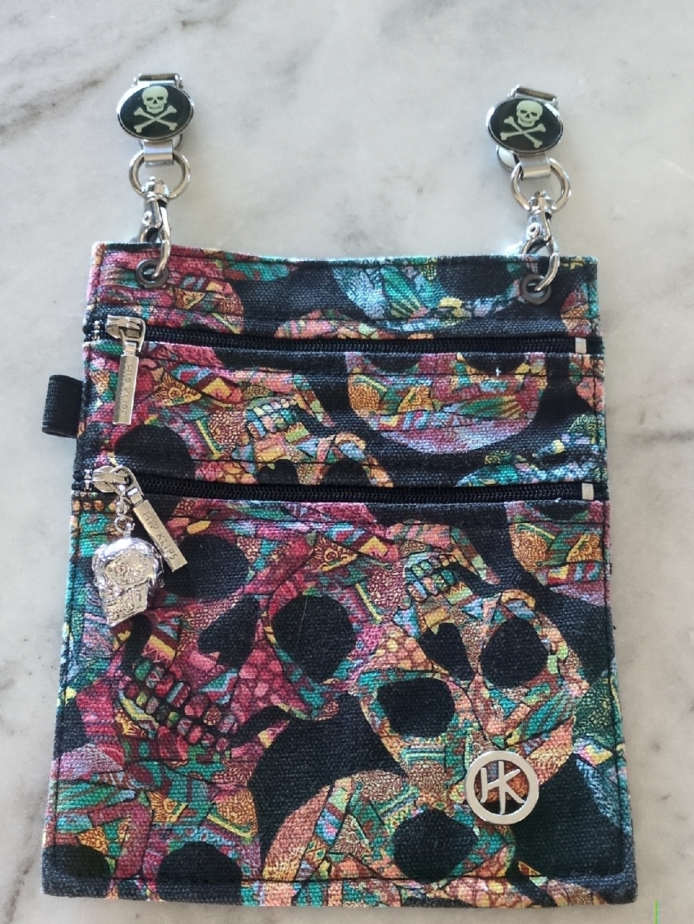 Colorful Skull Print Badge Wallet